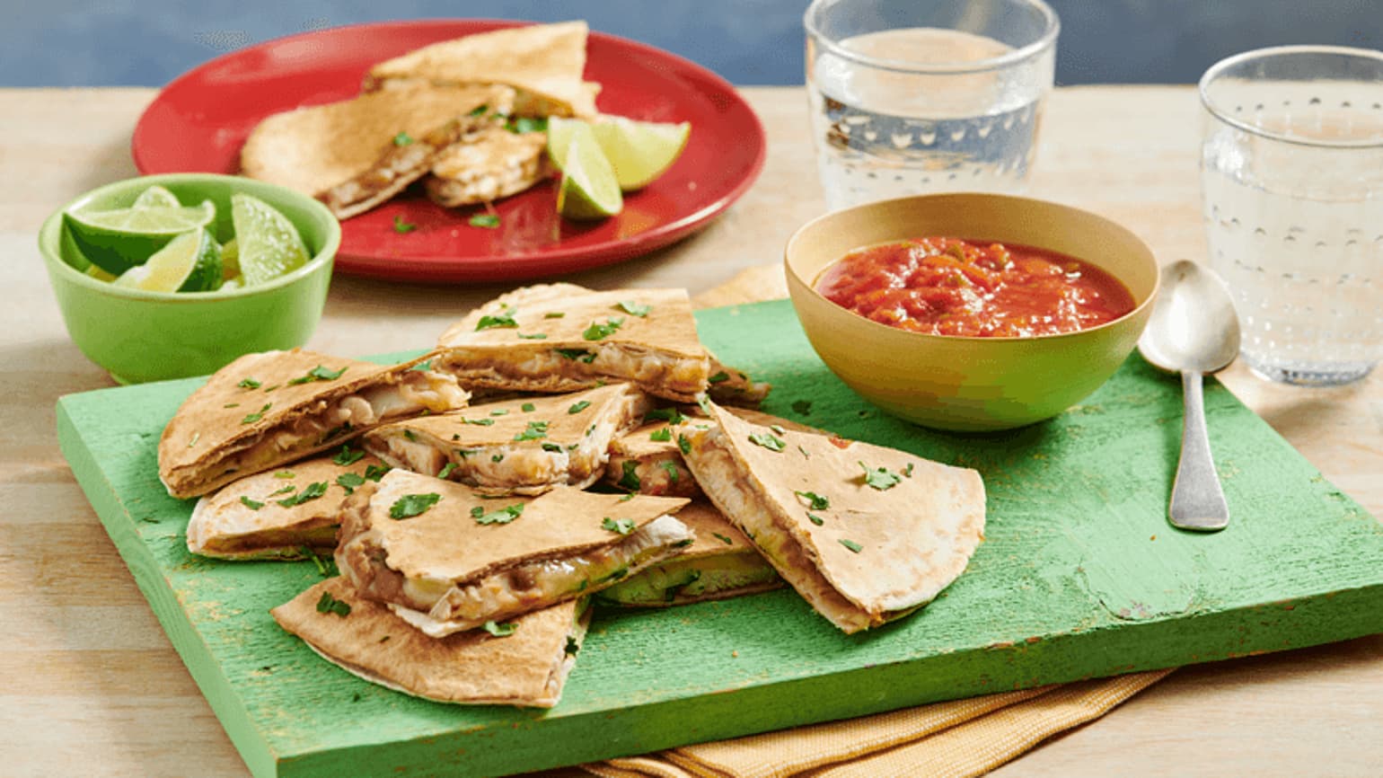 cheesy chicken and bean quesadillas